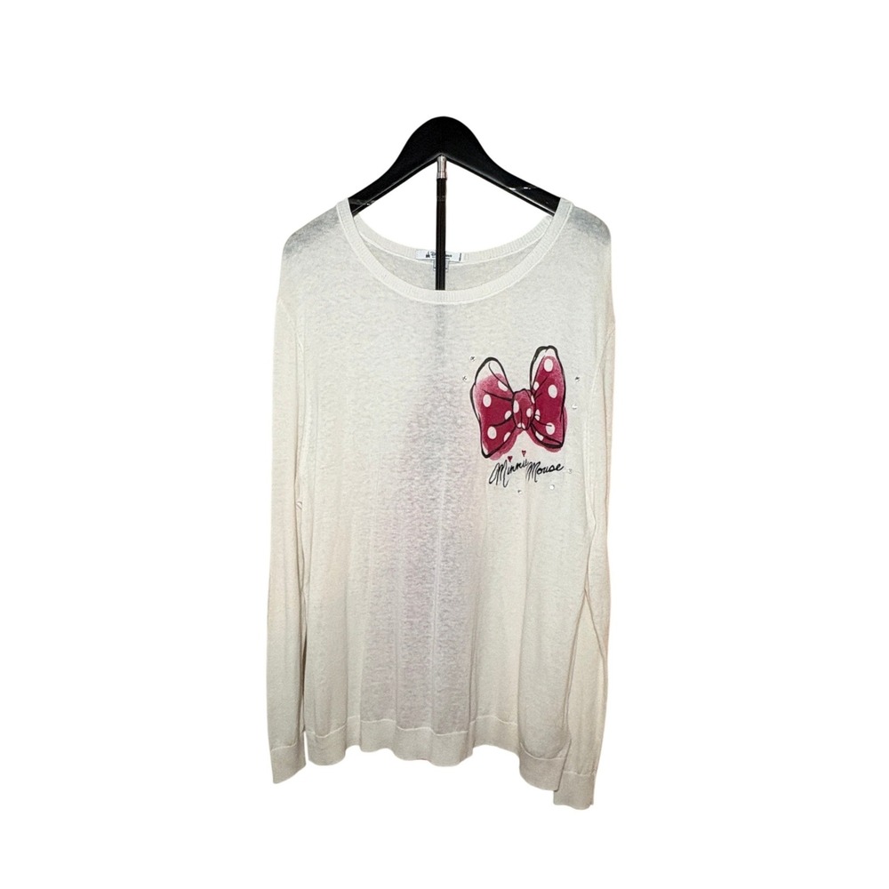 Disney Parks Minnie Mouse Bow Rhinestone Back Pleat Sweater Cream XXL